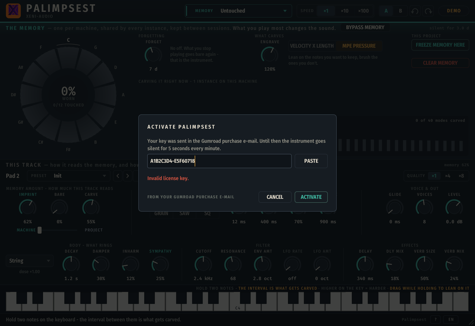 Activation — click the DEMO badge, paste your key
