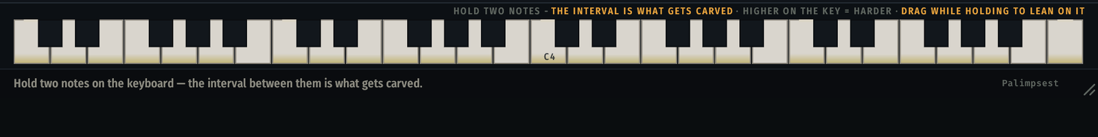 The keyboard — click high on a key to lean into the memory