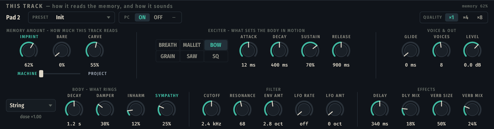 The track band — reading, body, exciter, filter, effects